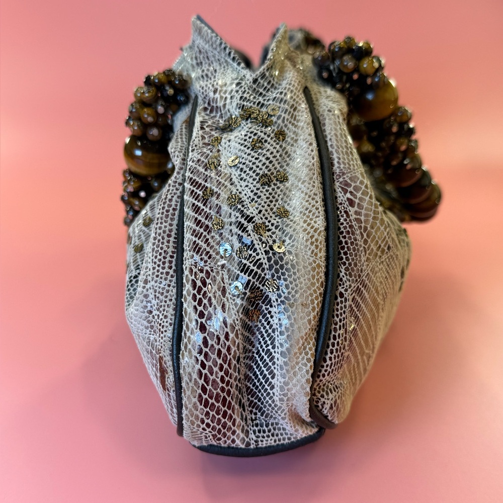 MARY FRANCIS beaded TIGER EYE hand bag 12" X 5" EXCELLENT CONDITION - Picture 4 of 6